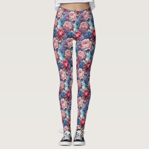 Leggings Floral en bleu et rose
