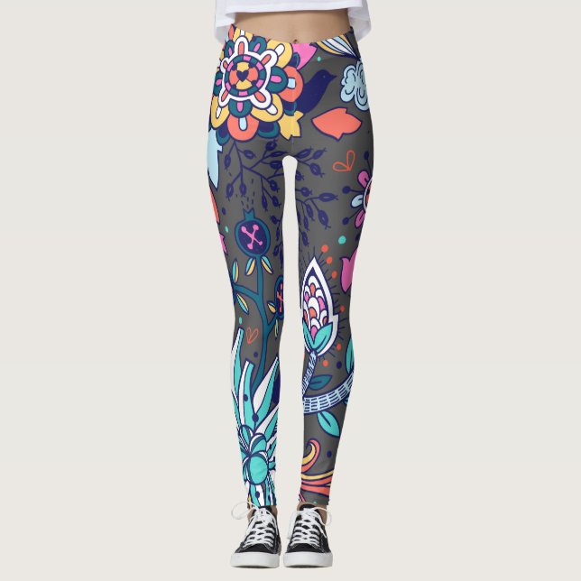 Leggings Floral Et Glamour Motif Sans Maille Printemps (Devant)