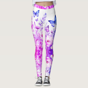 Leggings Floral et papillon brillant rose-violet