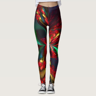 Leggings Floral moderne Art Abstrait Rouge Vert Motif #11