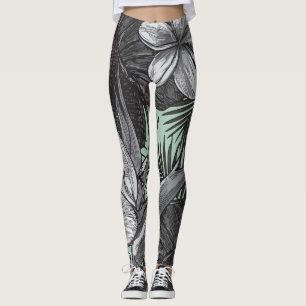 Leggings Floral Motif Hawaï avec vert clair