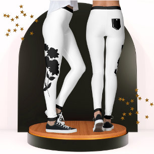 Leggings Floral noir & blanc Moderne Chic Cute tendance