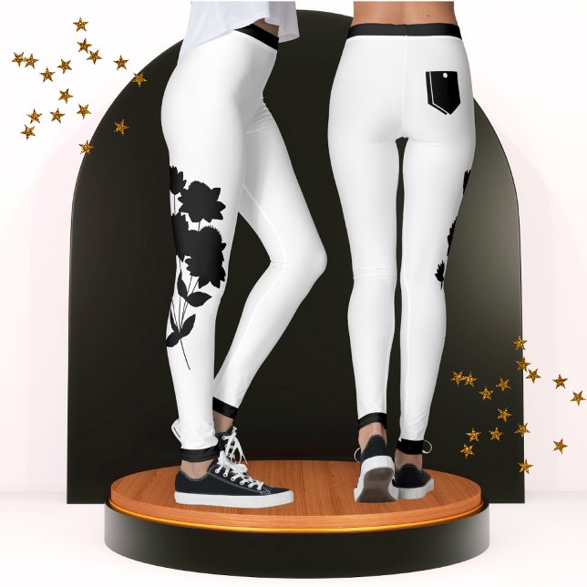 Leggings Floral noir & blanc Moderne Chic Cute tendance (Créateur téléchargé)