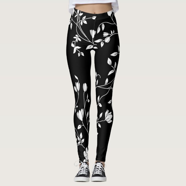 Leggings Floral noir et blanc (Devant)