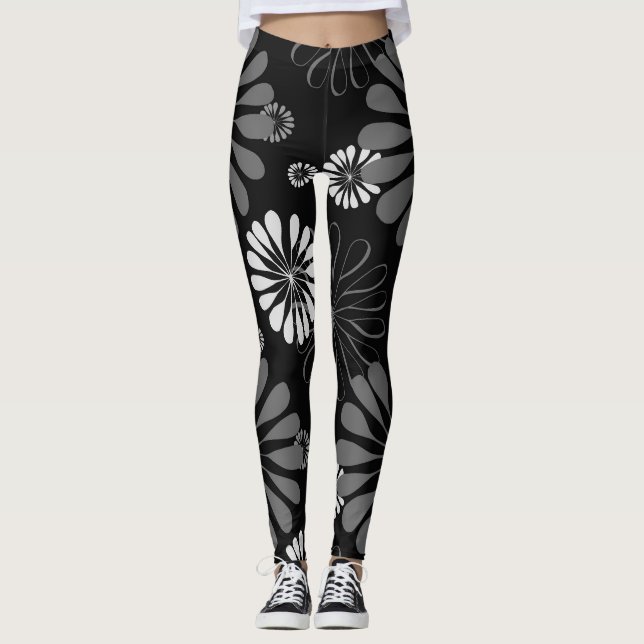 Leggings Floral noir et blanc rétro (Devant)