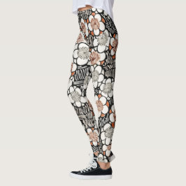 Leggings Floral noir et rouge japonais