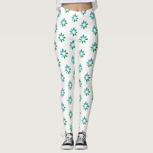 Leggings Floral Retro Motif Vert Blanc