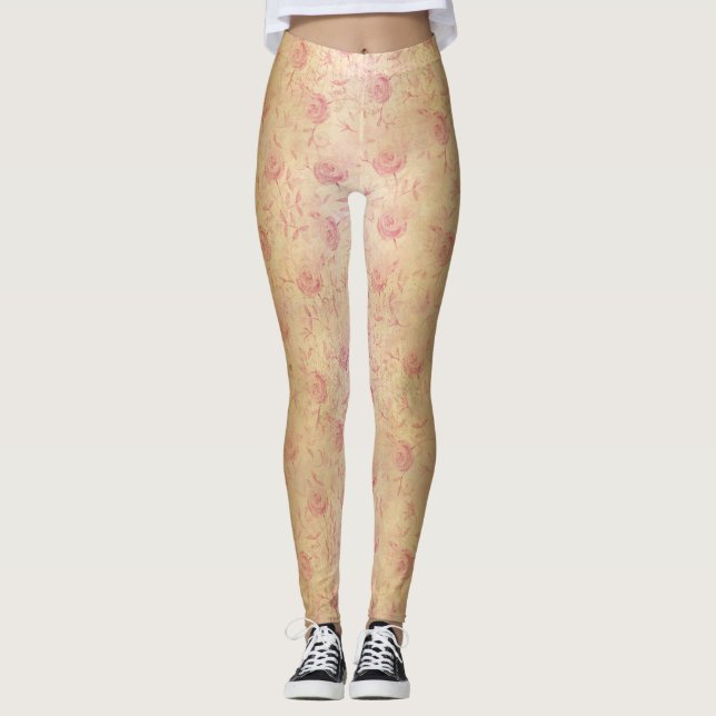 Leggings Floral Rose Rose Gold Shimmer (Devant)