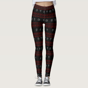 Leggings Floral rouge et noir rayé