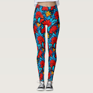 Leggings Floral Rouge jaune Fleurs Motif-13075