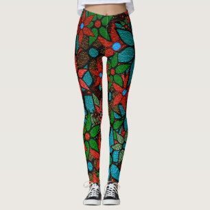 Leggings Floral vert orange Turquoise