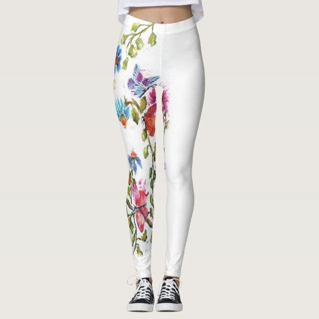 LEGGINGS FLORAUX BLANCS AVEC OISEAU JAUNE (Devant)