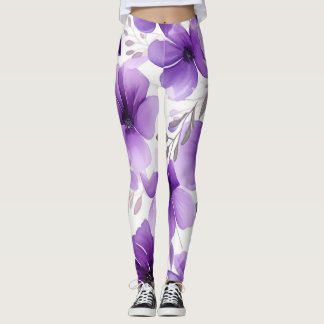 Leggings floraux blancs et violets modernes