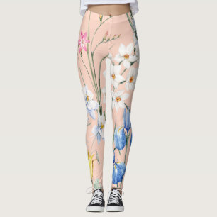 Leggings Floraux d'aquarelle de printemps, papier peint rét