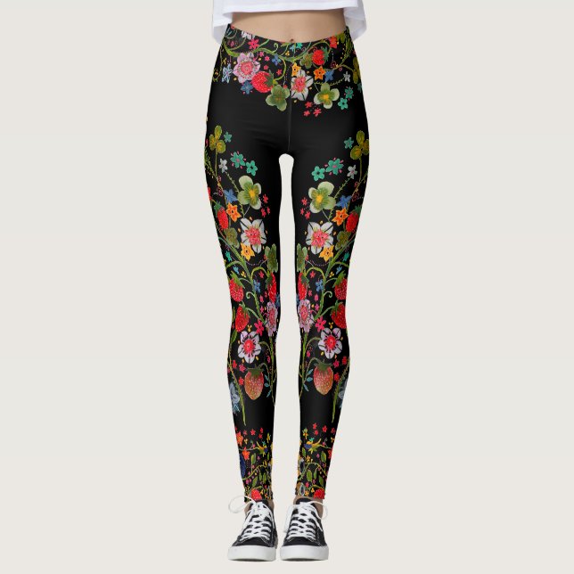 Leggings floraux de fraise Boho (Devant)