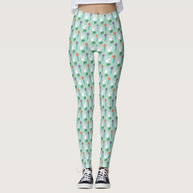Leggings floraux de lapin de Pâques - mignonne ten (Devant)
