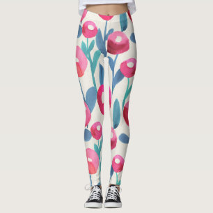 Leggings Floraux illustrés à la main : texture aquarelle.