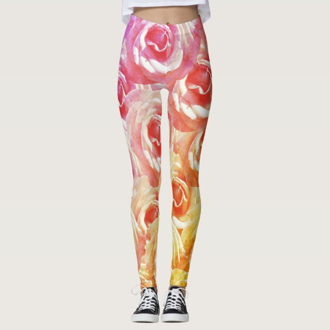 Leggings floraux roses roses (Devant)