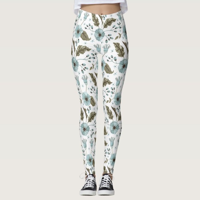 Leggings Flore bleue et verte (Devant)