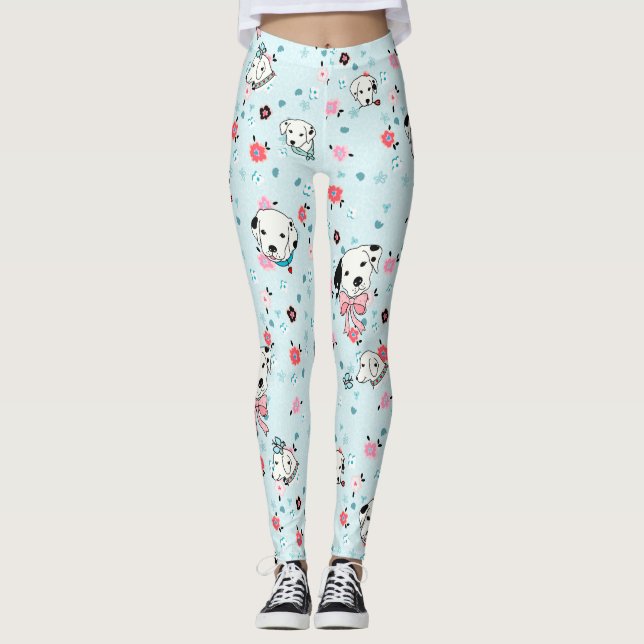Leggings Flore de chiot dalmate - bleu clair (Devant)