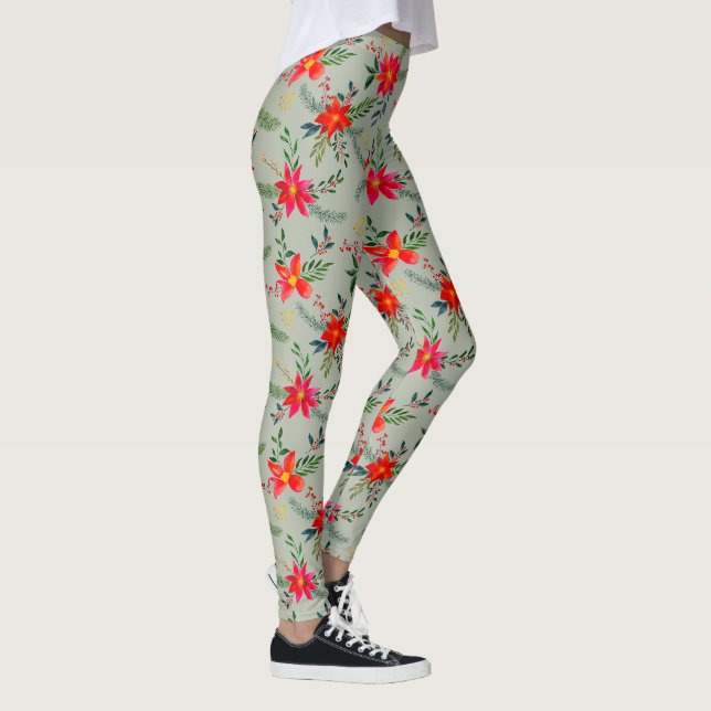 Leggings Flore de Noël Rouge Poinsettia (Droite)
