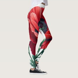 Leggings Flore de pavot rouge
