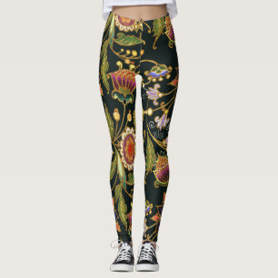 Leggings Flore décorative : Acrylique Golden Purple.