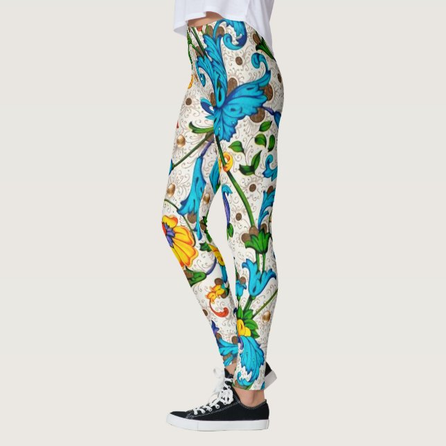 LEGGINGS FLORENTINE RENAISSANCE BLEU FLORAL SWIRLS, FLEURS (Gauche)