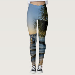 Leggings Floride Palmier penché couché de soleil