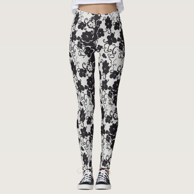 Leggings Flowers black and white (Devant)