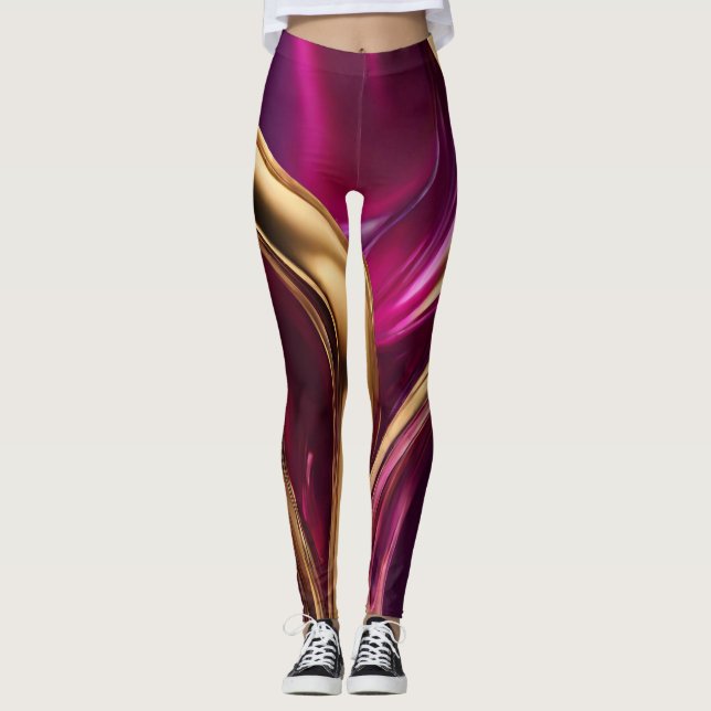Leggings Flux Abstrait - Fuchsia violet et or- (Devant)