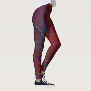 Leggings Foliage d'automne en Bourgogne Feuille métallurgi