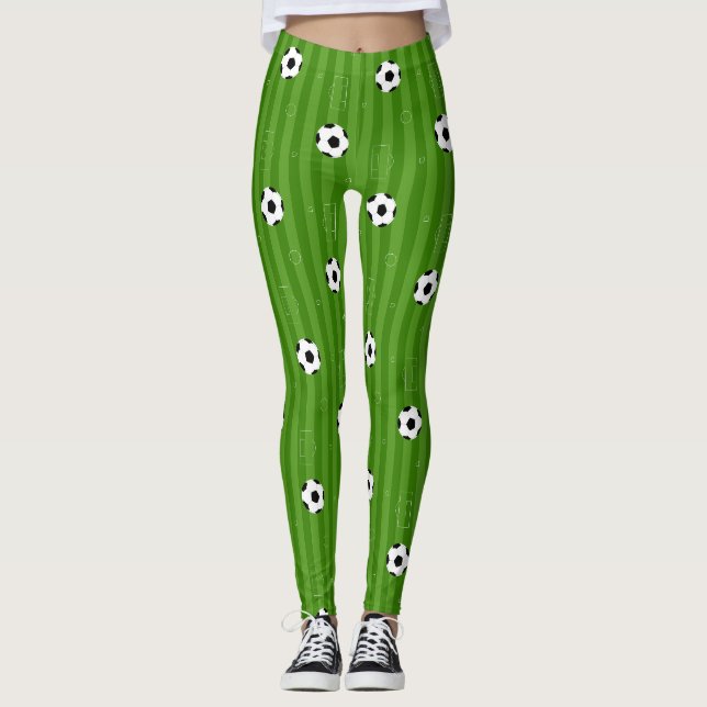 Leggings Footballes De Football Sur Motif Vert Herbe (Devant)