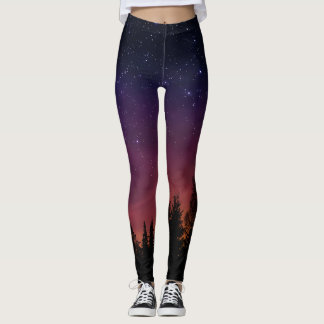 Leggings Forest Night Sky Nature with Starry Woodland Scene