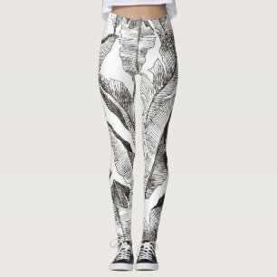 Leggings Forêt blanche noire : Motif Plante tropical