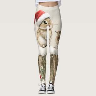 Leggings Forêt enneigée Bois hivernal Noël Lapin Oiseau
