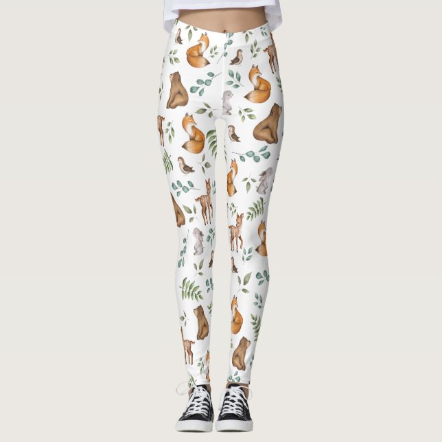 Leggings Forêt Fable Bois Animaux Motif de verdure (Devant)
