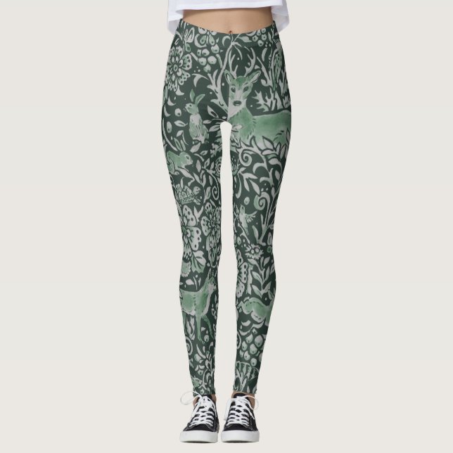 Leggings Forêt foncée Animal vert renard lapin Chouette Ima (Devant)