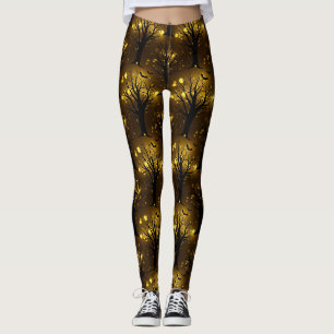 Leggings Forêt Hantée Lumineuse Bokeh - Arbres de Nuit