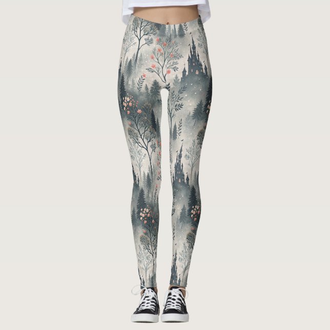 Leggings Forêt humide enchantée avec Château foncé - Ethéal (Devant)