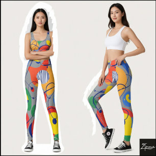 Leggings Formes abstraites de couleur primaire sur fond gri