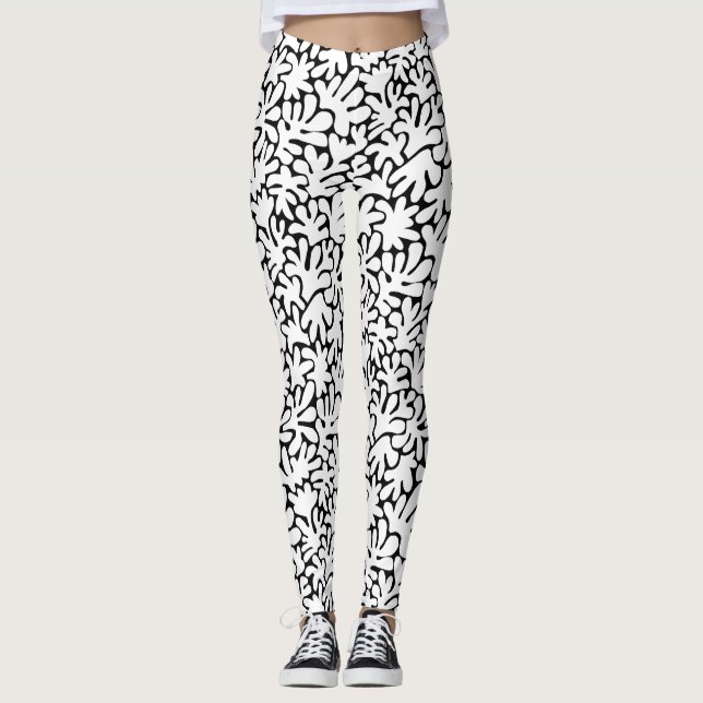 Leggings Formes biologiques Abstrait 240822 - Blanc sur noi (Devant)