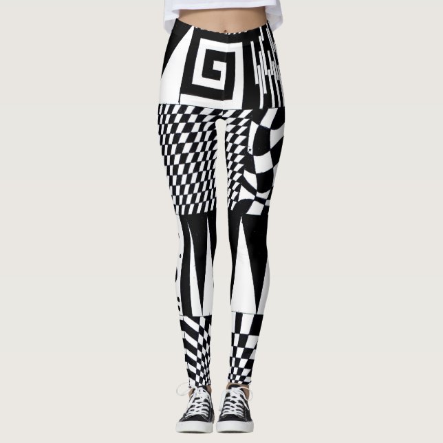 Leggings Formes géométriques abstraites main motif noir bla (Devant)
