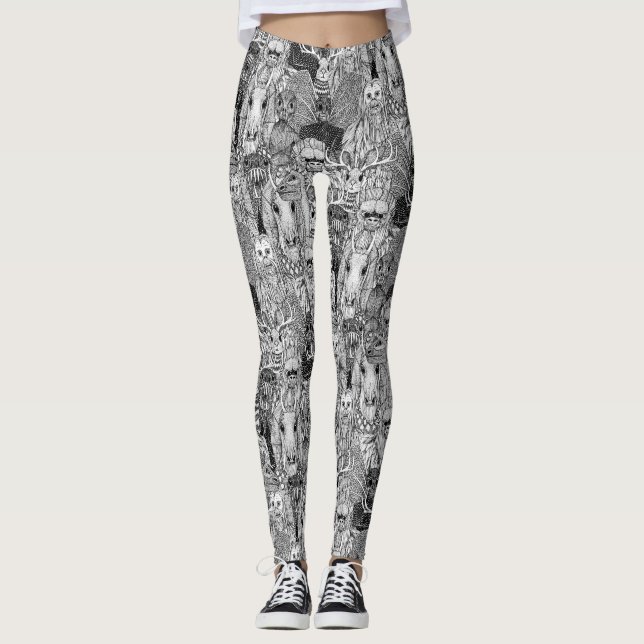 Leggings fouet cryptée pattes blanches noires (Devant)
