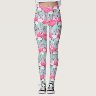 Leggings Foule rose et blanche des Flamants roses