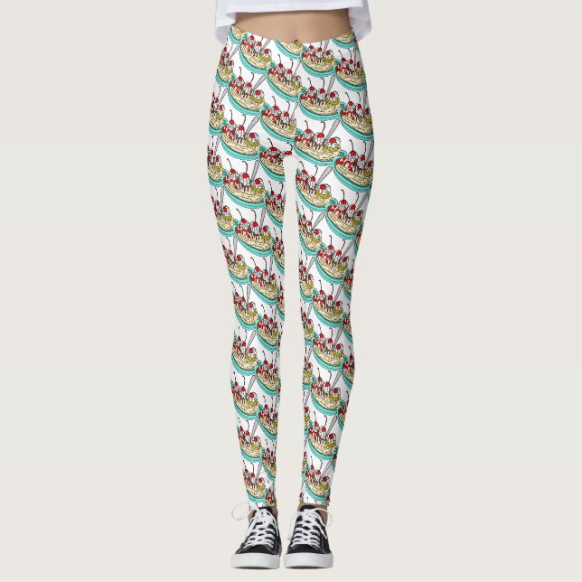 Leggings Fractionnement de banane à la crème glacée mignonn (Devant)