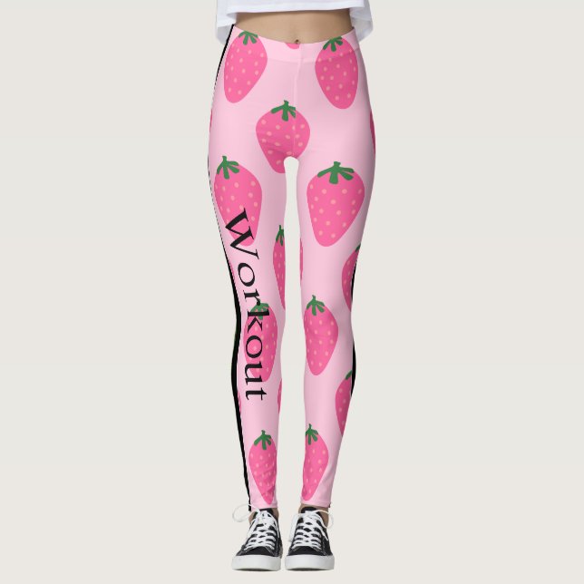 Leggings Fraise adorable l Rose et vert l Design amusant (Devant)