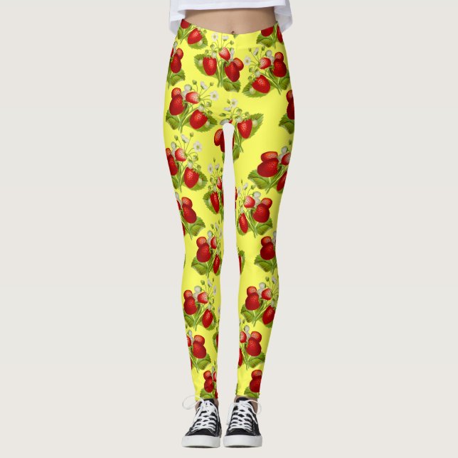 Leggings fraises vintages de cottagecore fraise jaune (Devant)
