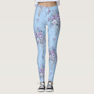 Leggings Français Européen Bleu Blanc Victorien Style Flora