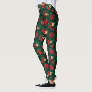 Leggings Frida Kahlo motif rouge et de rose d'or